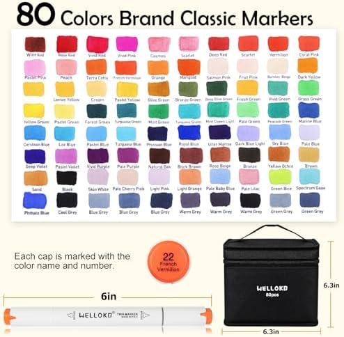 WELLOKB Alcohol Markers, 80 Colors Dual Brush Tip Double Tipped Art Marker Set for Artist Adults Coloring Illustrations for Book Painting, Card Making