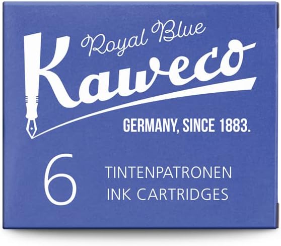 Kaweco Fountain Pen Ink Cartridges Royal Blue Pack of 6 | Premium Ink with Short Standard Cartridges in Blue | Vegan Cruelty Free Water Soluble Calligraphy Lettering Writing