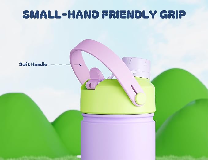 12 oz Stainless Steel Water Bottle for Girls: 2-in-1 Straw Spout Lid, Leakproof, BPA-Free, Cold 24H, Car Cupholder Friendly, Cute Insulated Cup for School, Play, Birthday Gift for Kids (Lilac Fairy)