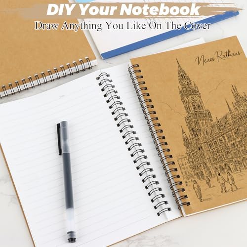 MIVIDE 24 Pack A5 Bulk Spiral Notebooks with Kraft Cover, 8.3 x 5.8 Inch 120 Pages Hardcover Spiral Lined Notebook Journal, Lined Travel Bulk Writing Notebook for School Office Supplies(Black, Kraft)