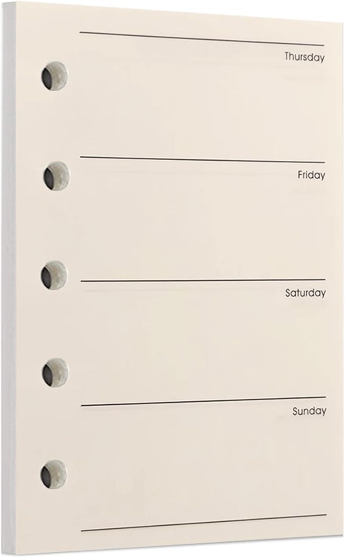 Zelten 1 Pack A8 40 Sheets/80 Pages Weekly Planner Loose Leaf Punched Paper Refills Paper for 5 Hole Binder Personal Organizer Diary Notebook Refillable Planner