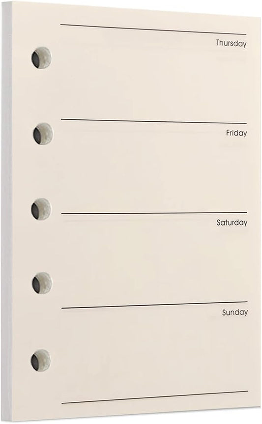Zelten 1 Pack A8 40 Sheets/80 Pages Weekly Planner Loose Leaf Punched Paper Refills Paper for 5 Hole Binder Personal Organizer Diary Notebook Refillable Planner