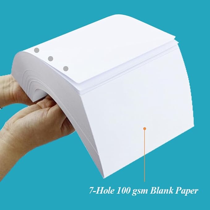 A5 Blank Refill Paper - 100 Sheets/200 Pages Loose Leaf Paper for Filofax Planner, Organizer, Binders, 7-Hole Punched, 100gsm Blank Paper, 5.8" x 8.3 "