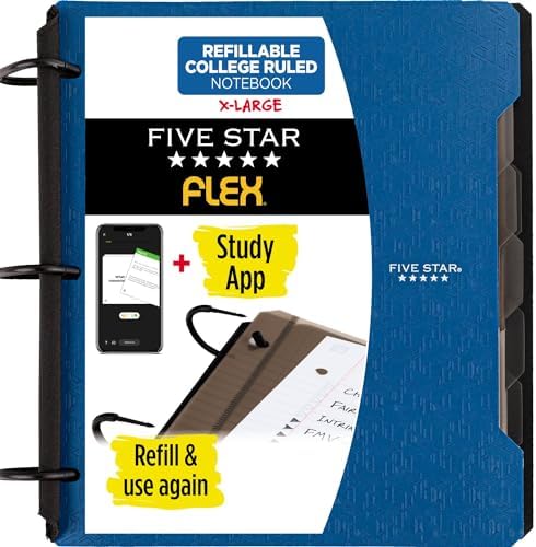 Five Star Flex Refillable Notebook + Study App, College Ruled Paper and 1-1/2 Inch TechLock Ring Binder with Pockets, Tabs and Dividers, 300 Sheet Capacity, Pacific Blue (29324AD2)