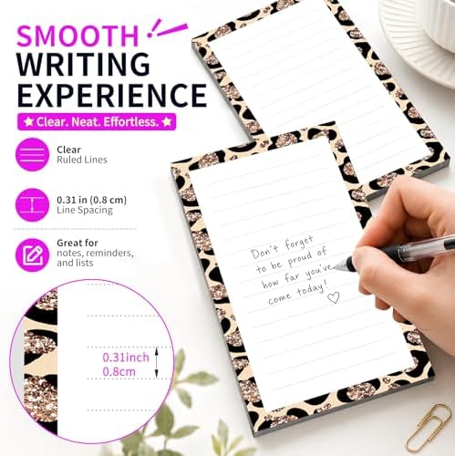Lined Sticky Notes 4x6 in, 2 Pack Large Cute Notepads with Lines Self-Stick Note Pad, Funny Memo Pads Strong Adhesive for Office, Home Luxury Leopard Brown