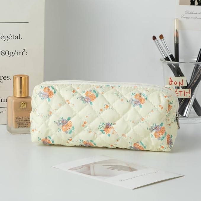 Pencil Case Office College School Storage Bag Pouch Holder Box Organizer Makeup Pouch Cosmetic Bag Aesthetic Cute Pen Case for Girls Boys Kids (Orange blossom)