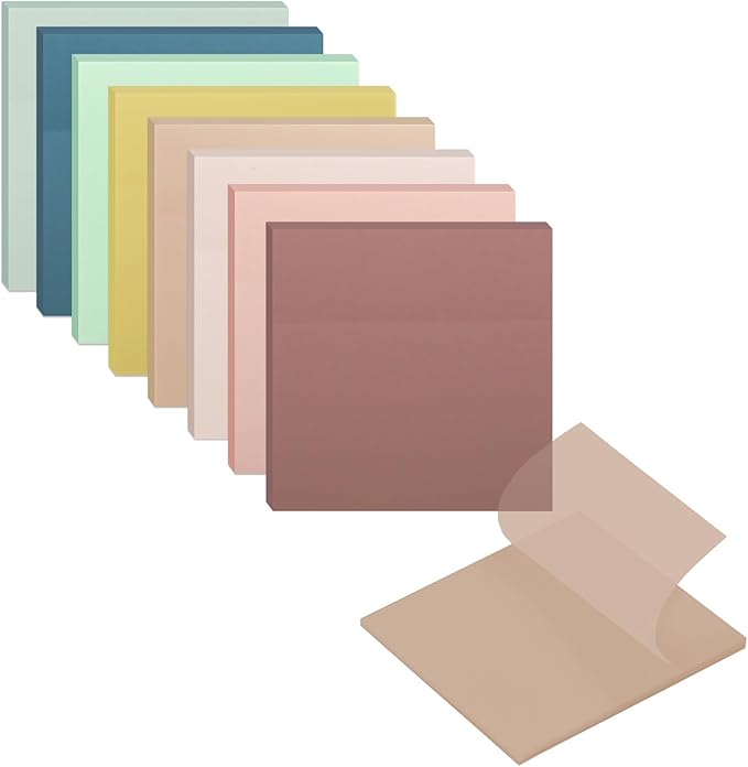 8 Pads Transparent Sticky Notes, 3x3 inch Pastel Clear Sticky Notes, 400 Sheets Self-Adhesive Waterproof Translucent See Through Sticky Note for Annotation College School and Office Supplies