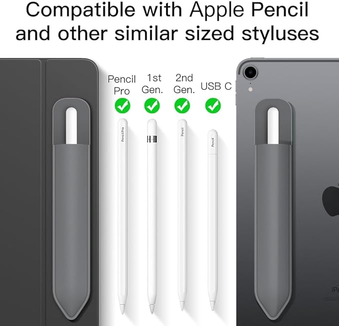 MoKo Pencil Holder Sticker Fit Apple Pencil Pro/ (USB-C)/ 1st/ 2nd Generation, Elastic Pencil Pocket Pouch Adhesive Sleeve Attached to iPad Case for Stylus Pens, 2 Pieces Dark Gray