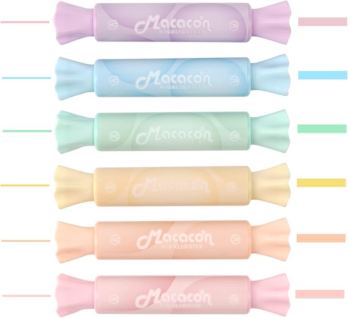 chosch Candy Shape Highlighters, Assorted colors,Chisel Tip,Water Based,Quick Dry& Write Smoothly 6 Macaron Colors (CANDY HIGHLIGHTER)