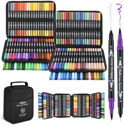 Ohuhu Adult Coloring Book Markers 160 Color Dual Tip Water-Based-Maui-Black