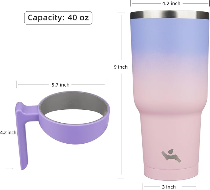 Konokyo 40 oz Tumbler with Handle and 2 Straw 2 Lid, Insulated Water Bottle Stainless Steel Vacuum Cup Reusable Travel Mug,Pastel Sunset