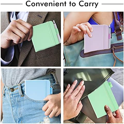 feela 3 Pack Pocket Small Notebook Journals, Mini Cute Hardcover College Ruled Notepad Women Office Supplies, with 3 Black Pens, 3.5”x 5.5”, A6, Pastel Colors, Light Blue, Light Purple, Light Green