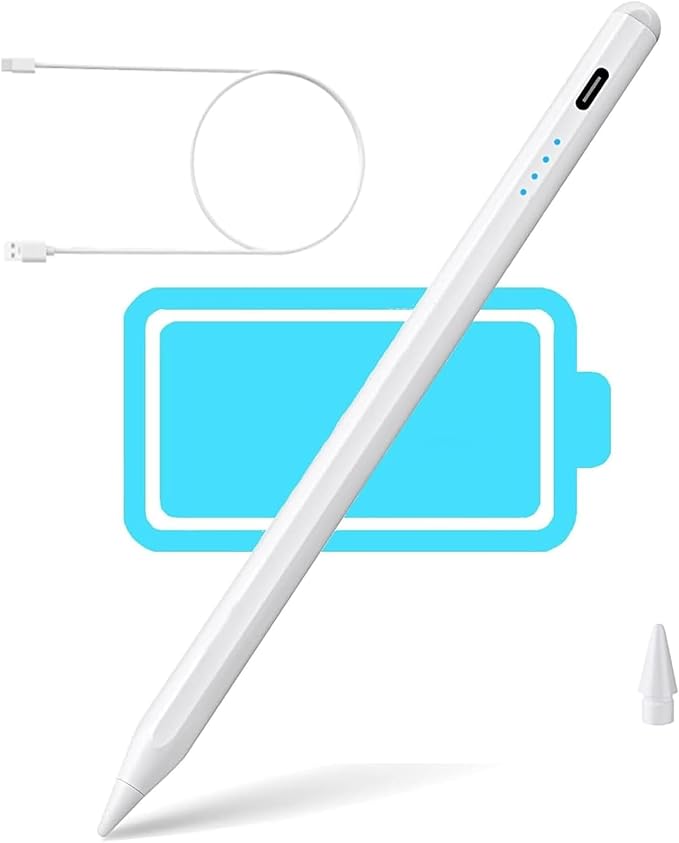 Stylus Pen for iPad 2018-2024, 2X Fast Charge Pencil 2nd Generation, Tilt Sensitivity and Palm Rejection Compatible with iPad 6/7/8/9/10, Pro 11"/12.9", Air 3/4/5, Mini 5/6 (White)