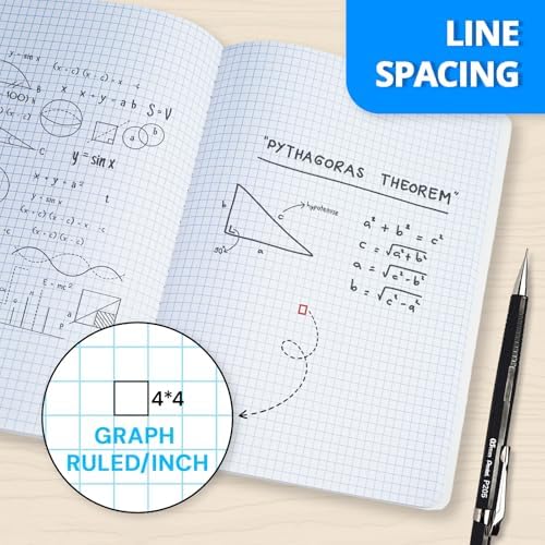 ONAVIA Graph Composition Notebook 4 Pack, 4x4 Grid, 200 Pages, Black