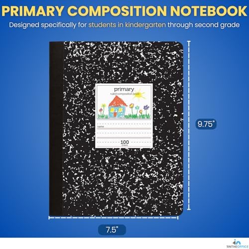 1InTheOffice Primary Composition Notebook, 7 1/2" x 9 3/4", Unruled/Primary Ruled, 100 Sheets (6 Pack)