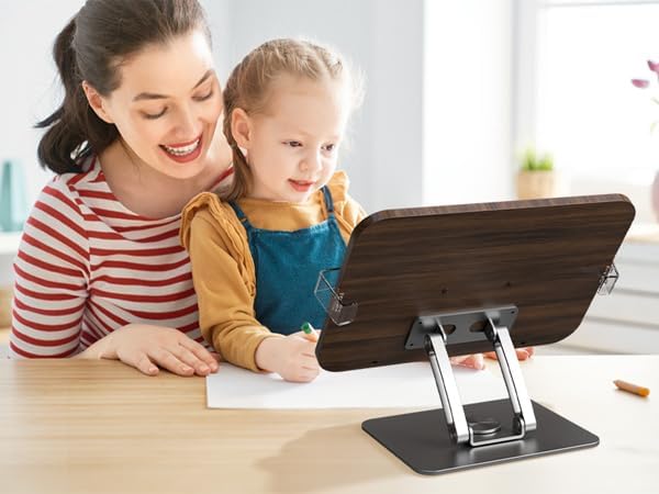 Book Stands for Reading,Adjustable Book Holder with 360° Rotating Metal Base,Foldable Cookbook Stand, Reading Hands Free with ABS Expandable Page Clips for Recipe,Textbook,Laptop