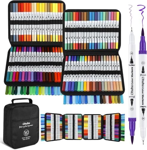 Ohuhu Adult Coloring Book Markers 160 Color Dual Tip Water-Based-Maui-White