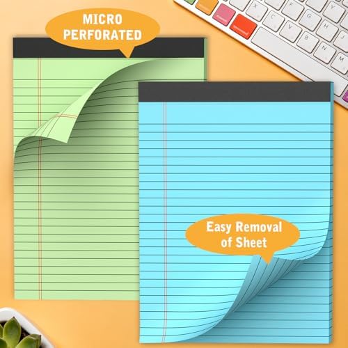 5 Pack Colored Legal Pads 8.5 x 11 Inch, Wide Ruled Micro Perforated Writing Pads 30 Sheets Per Pad for Work Study Daily Note Taking List