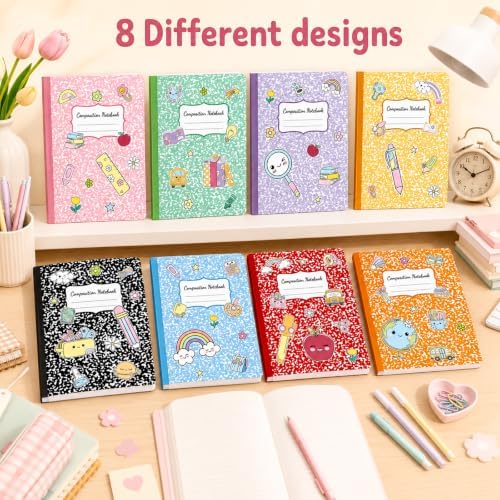 8 Pack Colorful Marble Composition Notebooks College Ruled 9-3/4 x 7-1/2''