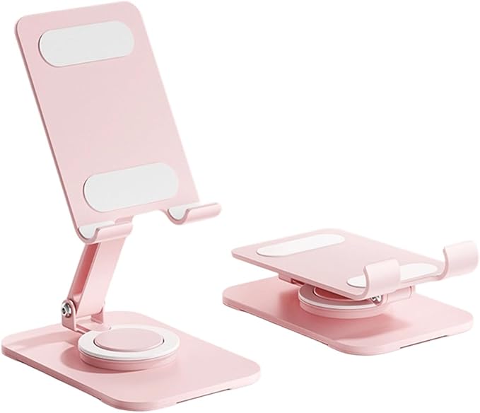 Carbon Steel Desktop Phone Stand Foldable Adjustable with Rotating Base for Video Calls Phone Tablet Portable Foldable Adjustable Desktop Rotating Desk Video Calling Online Learning Movie Hands