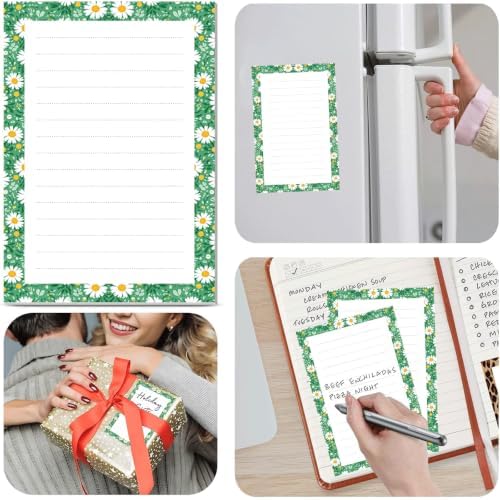 2 Pack Lined Sticky Notes 4x6 in, Cute Self-Stick Notepads with Lines, Large Memo Pads Strong Adhesive for Office, Home Green Cute Daisy