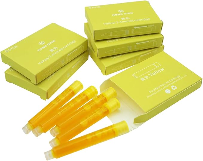 Asvine Hongdian Fountain Pen Yellow Ink Cartridges, Set of 30 Refill Ink Cartridges, 3.4 mm Bore Diameter
