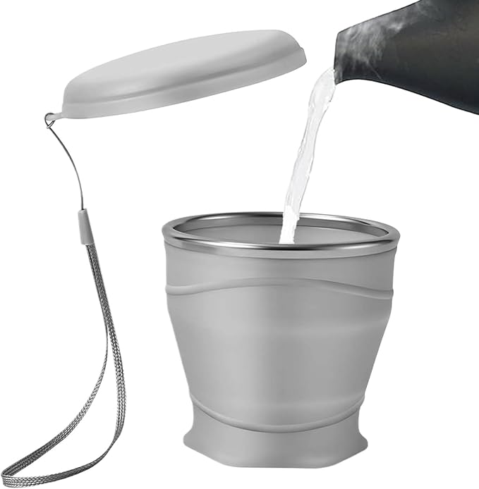 Foldable Cup with | Grade Silicone Portable Drinking Cups,Leakproof Bottle | for Backpacking Outdoors Travel Men Kids Friends