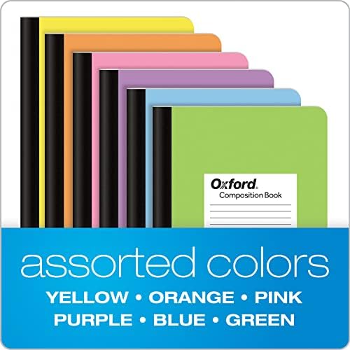 Oxford Composition Notebooks, 6 count, Cover Colors Vary, Wide Ruled Paper, 9-3/4 x 7-1/2 Inch School Journals, Assorted Pastel Covers, 100 Sheets, per Book (63759) (Pack of 4)