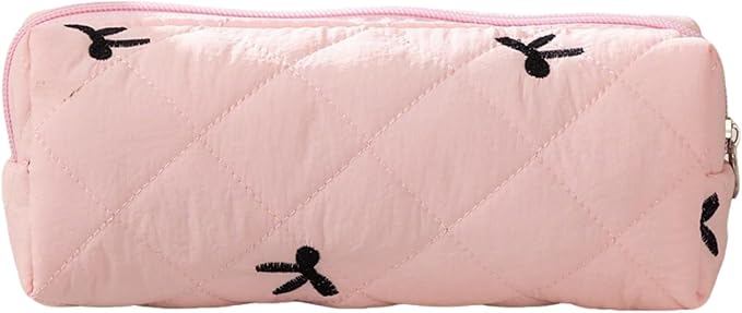 Carry bloom Pencil Pouch Cute Pencil Case for Girls Aesthetic Pencil Bag with Zipper Pen Cases School Supplies Makeup Bag (Bow pink)