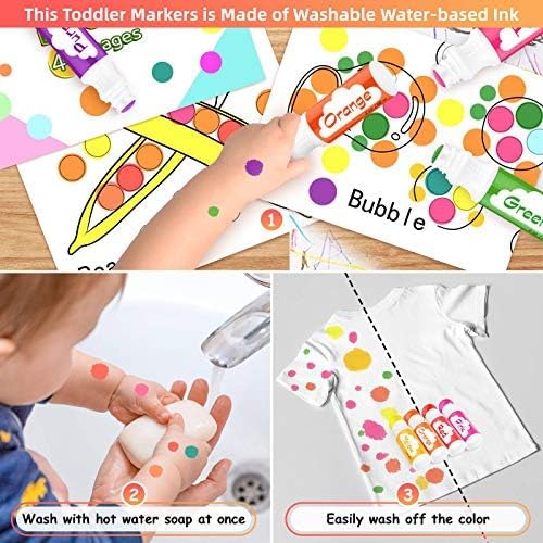Soucolor (48pks 12 Colors Washable Bingo Paint Daubers Markers Bulk, Class Set, Coloring Markers, Must Have Classroom Supplies for Teachers (with 4pks Tearable Activity Books)