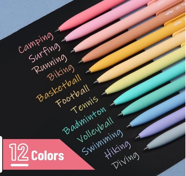 Mr. Pen- Retractable Gel Pens, 12 Pack, Assorted Colors Ink, Fine Point 0.7mm, Fast Dry, Smooth Writing, Cute Pens for Drawing, Writing Planner and School Supplies