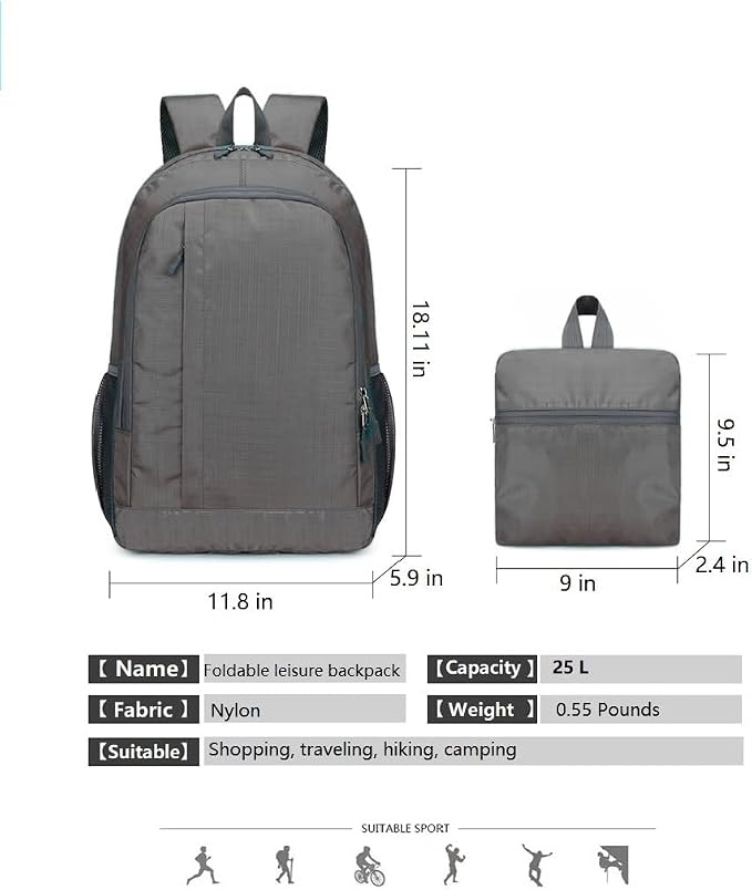 Ultra Packable Hiking Backpack, Foldable Travel Daypack, 25L | Lightweight Camping Backpacks, Collapsible Knapsack Back Pack For Women Men,Water-Resistant,Casual Outdoor Small Day Bag