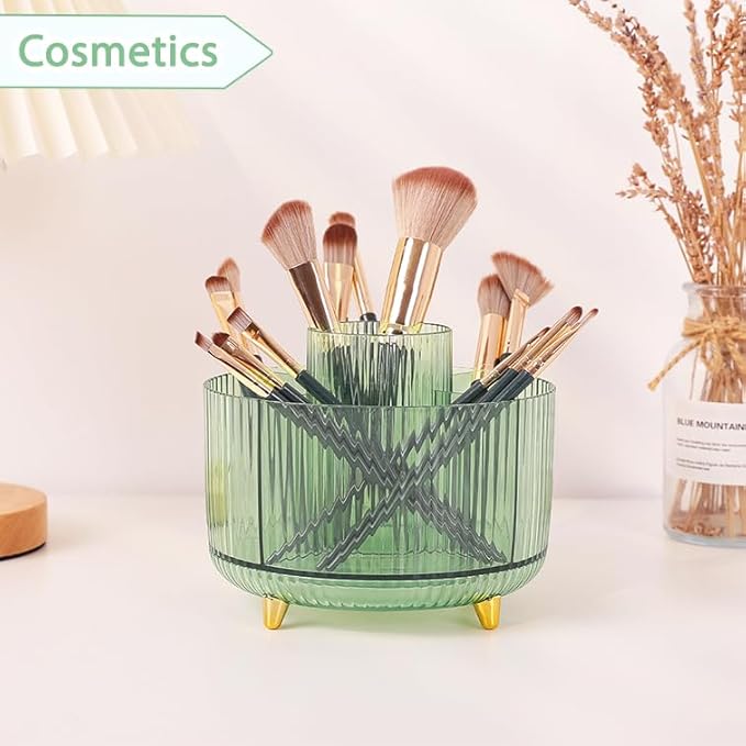 SKYDUE Rotating Pencil Pen Holder, Pen Organizer with 5 Slots - Aesthetic Desk Organizer and Accessories for School, Home, Office Supplies, Clear Green