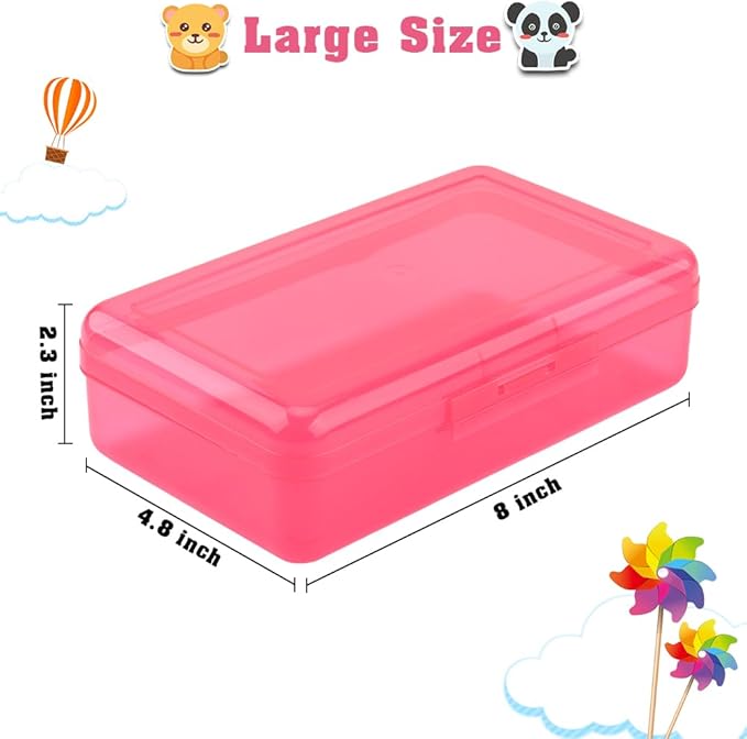 Pencil Box, Plastic Clear Pencil Case, 1 Pack Large Capacity Hard Pencil Case, Clear Crayon Box with Snap-tight Lid Stackable Design, Plastic Storage Box for Office Supplies, Pink Style 2