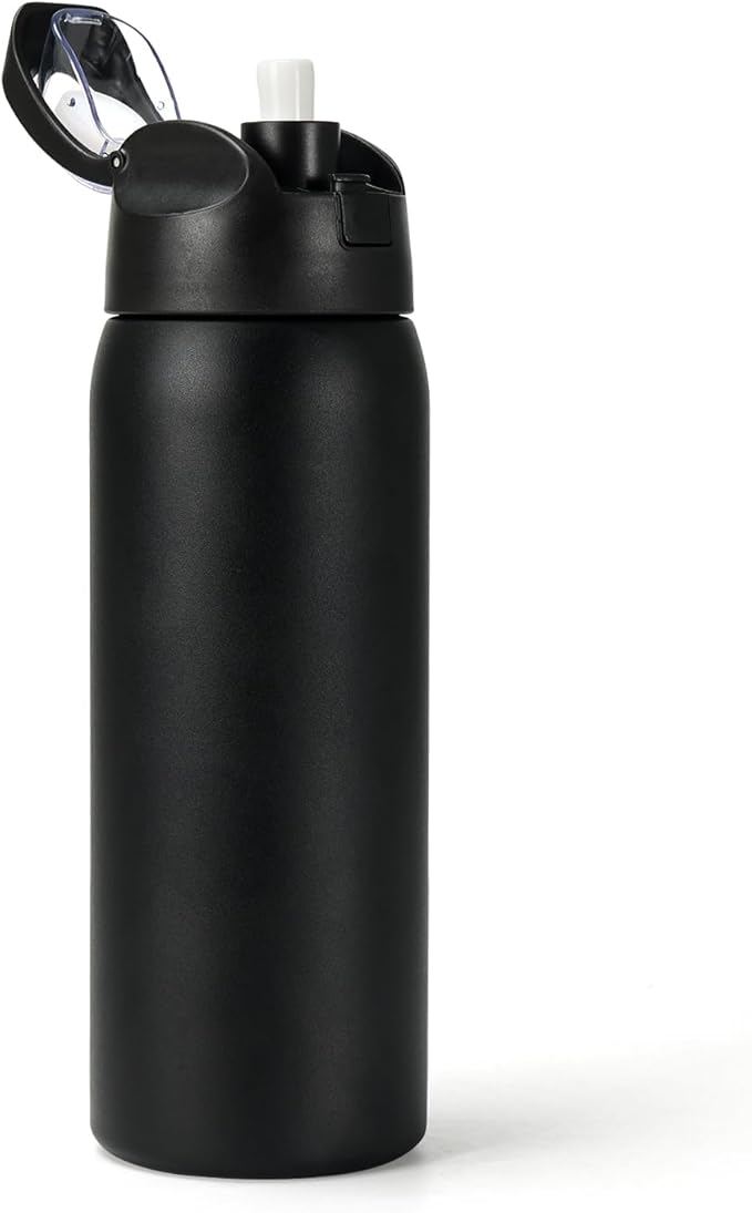 MEBRUDY 32 oz Insulated Water bottle with Straw, Stainless Steel Water bottles With Leak Proof Locking, Keep Cold 24 hours and BPA-Free for Sports, Travel, Gym and School, Black