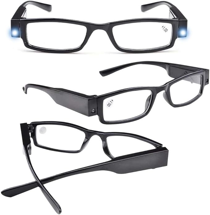 Reading Glasses with Light Bright LED Readers with Lights Reading Glasses Lighted Magnifier Nighttime Reader Compact Full Frame Eyewear Clear Vision Unisex Clear Vision Lighted Eye Glasses,+2.0