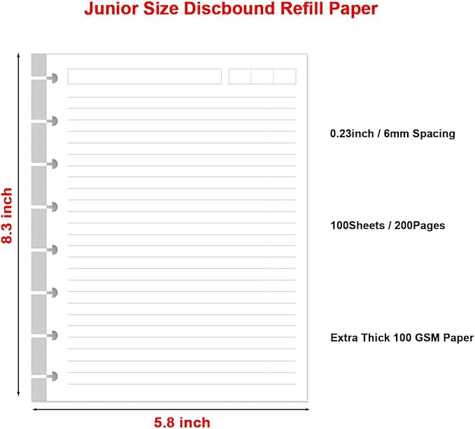 (2 Pack) A5 TUL Discbound Lined Refill Paper, 8 Disc Hole Punched Ruled Filler Paper, Junior Size, 200Sheets / 400Pages, 100gsm, 5.8 X 8.3 In