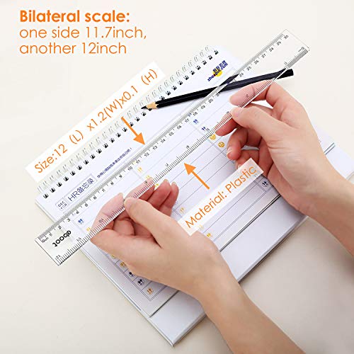 EBOOT 2 Pack Plastic Ruler Straight Ruler Plastic Measuring Tool for Student School Office (12 Inch)