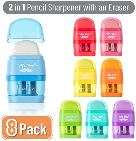 Mr. Pen- Pencil Sharpener & Eraser, 4 Pack