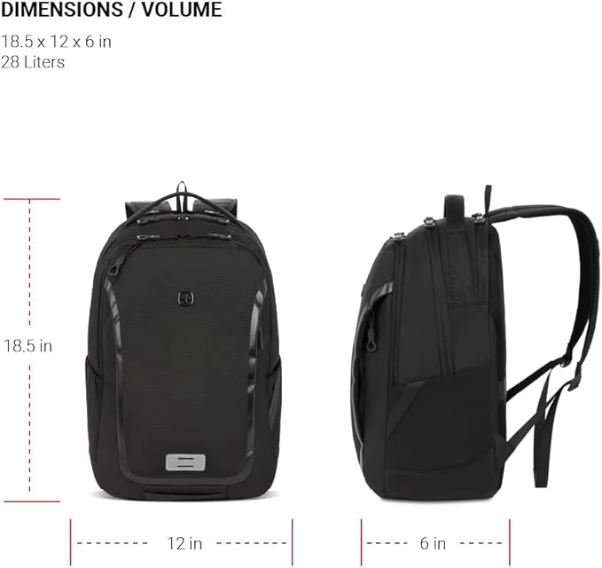 SwissGear Shield Laptop Backpack, Black, 18.5"x12"x6"