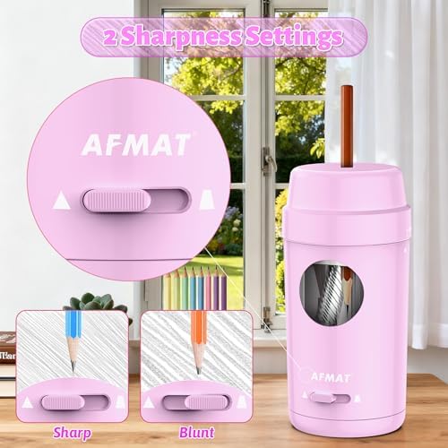 AFMAT Electric Pencil Sharpener, Auto in & Out, Fully Automatic Pencil Sharpener for Colored Pencils, Rechargeable Hands-Free Sharpeners for φ7-8mm Pencils, Good for Classroom/Home PSX8(Light Purple)