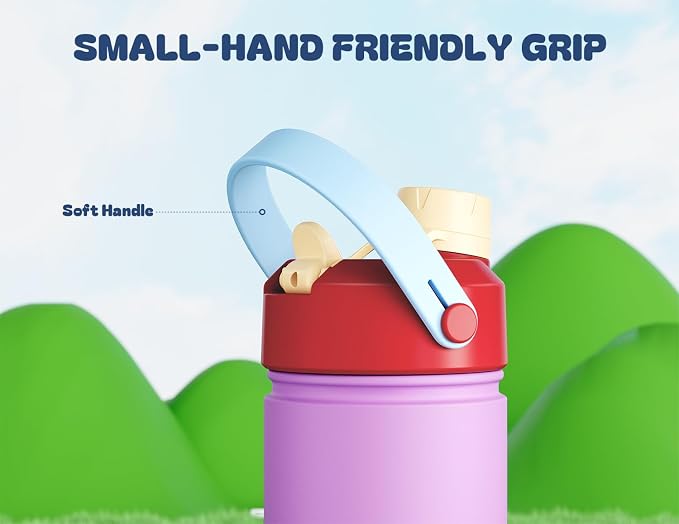 12 oz Kids Water Bottle for School: 2-in-1 Straw Spout Lid, Leakproof, Keep 24H Cold, Car Cupholder Friendly, BPA-Free, Easy Carry, Insulated Stainless Steel Cup, Gift for Boys Girls (Berry Hug)