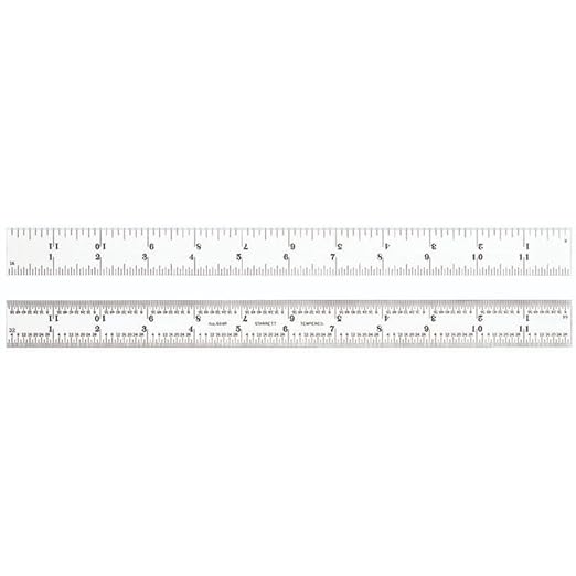 Starrett Spring Tempered Steel Rule with Regular Steel Finish, Quick Reading, and Inch Graduation - 12" Length, 4R Graduation Type, 3/64" Thickness - 604R-12