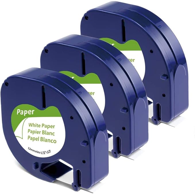 Paper White Tape Replacement for Dymo Letratag Refills 1/2'' Compatible with Dymo Label Maker Refills 1/2 x 13 for Letra Tag LT-100T LT-100H 200B QX50 XR XM 2000, 3-Pack White Paper Tape Set