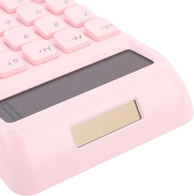 GLOGLOW Solar Power Calculator, ABS Material, 12 Digits Large LCD, Tactile Buttons, Great for Office Study and School Use (Pink)