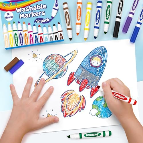 Washable Markers Bulk (36 Count, 3 Box), Broad Line Markers for Kids with Conical Tip, Assorted Colors, Drawing Essentials for School Classroom, Student Must Have for Coloring Book, Art Craft Supplies