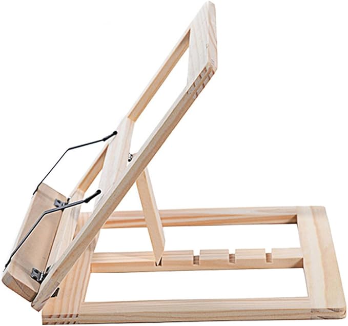 Wooden Reading Holder Book Stand with Iron Clamp Desktop Book Rest Rack Hands-Free Reading Platform for Students and Adults