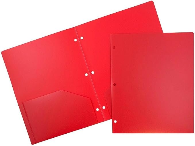 JAM PAPER Heavy Duty Plastic 3 Hole Punch Pocket Folders - Extra Tough School Folders - Assorted Primary Colors - 12 Folders/Pack (2 Assorted Packs of 6)