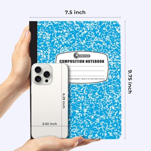 Rosmonde 100 Pack Bulk Composition Notebooks, Wide Ruled, Assorted Colors