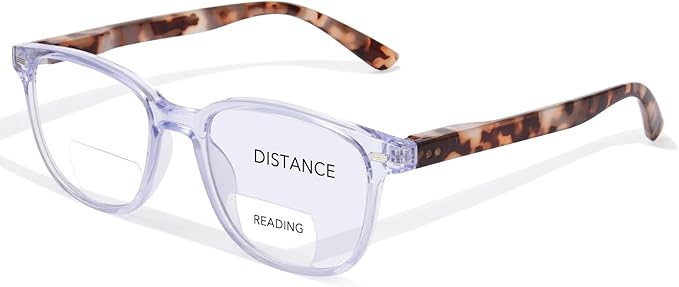 Bifocal Reading Glasses for Women, Blue Light Blocking Computer Readers with Spring Hinges, Retro Square Frame